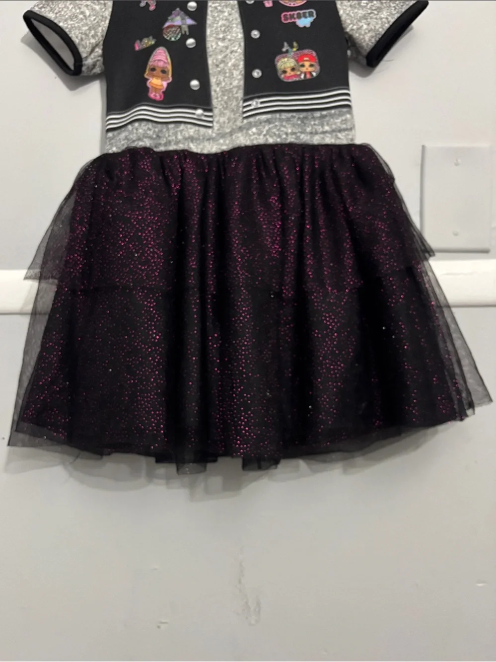 L.O.L. Surprise! Black Sparkle Tulle Hooded Costume Dress with Pink Hood